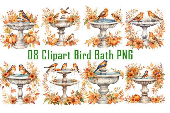 Download Autumn Floral Bird Bath Clipart Bundle. - Floral bird Collection