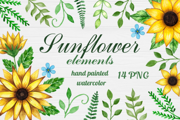 Download Watercolor Sunflower Elements Clipart - Element Collection