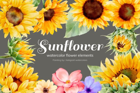 Download Sunflower Watercolor Elements - Element Collection