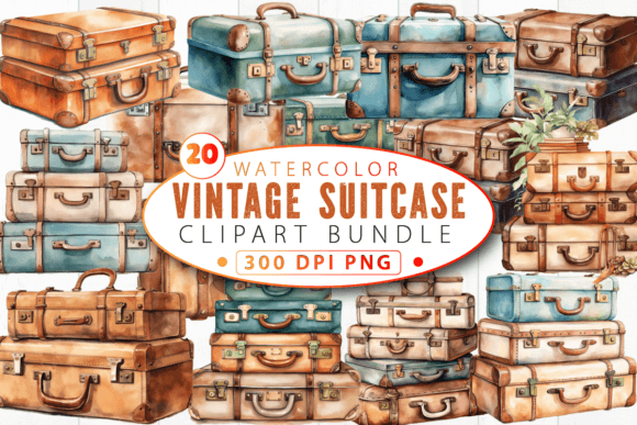 Download Watercolor Vintage Suitcase Clipart Bund - Vintage suitcase Collection