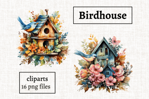 Download Watercolor Floral Bird Houses - Floral bird Collection