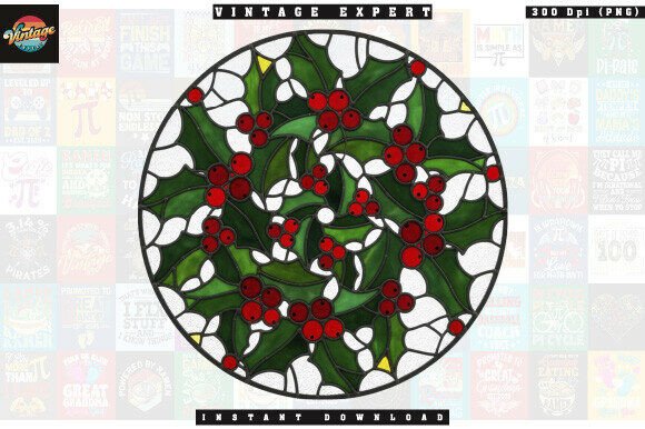 Download Round Stained Glass Holly and Berry PNG - Premium Resources