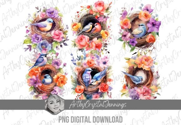 Download Colorful Floral Bird Nest Design PNG - Design Collection