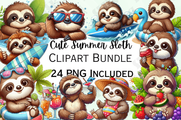 Download Cute Cartoon Summer Sloth Clipart - Sloth Collection