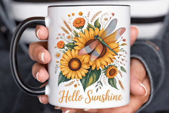 Download Sunflower Dragonfly Floral PNG Design - Design Collection