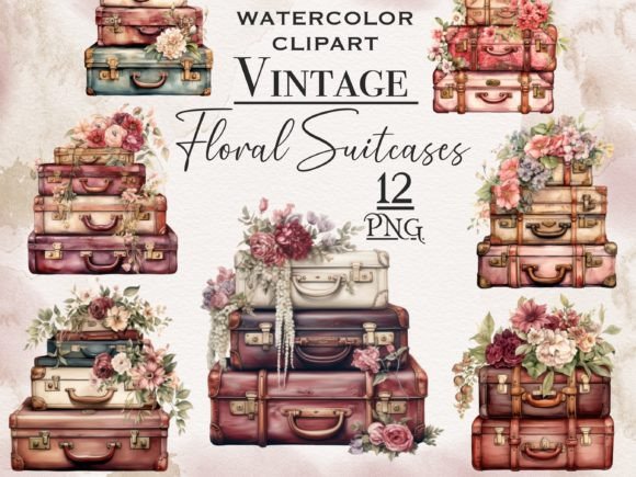 Download Floral Vintage Suitcase Png Bundle - Vintage suitcase Collection