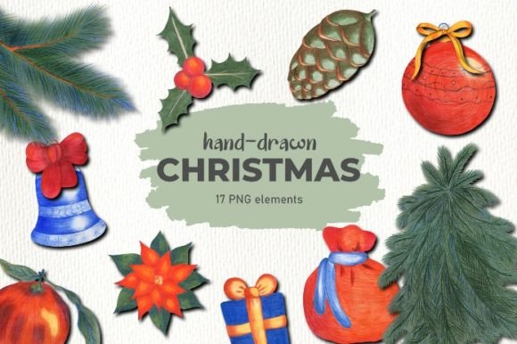 Download 16 Hand-drawn Christmas Elements PNG - Element Collection