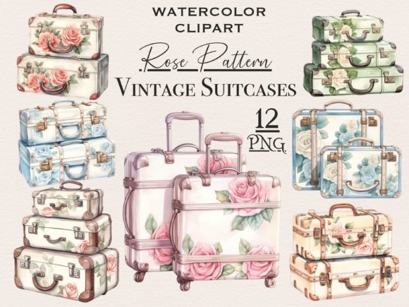 Download Rose Pattern Vintage Suitcase Png Bundle - Vintage suitcase Collection